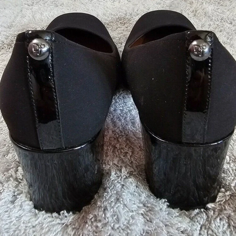 Donald J Pliner Block Heel Pumps Black Fabric Stretch Silver Accent Women 7.5M